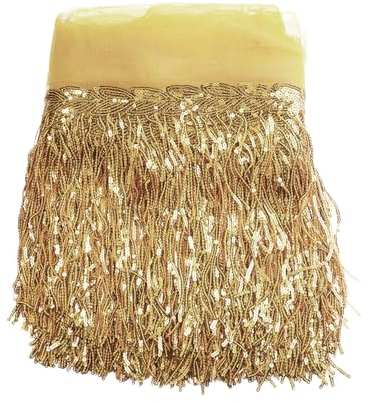 5 Yards 20cm Bling Pailletten Fringe Trim Fransen Quaste Fransenborte Fransenband Fransenbordüre Dekoband Tanzfransen Fransen-Borten Bänder zum Nähen,DIY Basteln,Kleidung Dessous Vorhänge,Dunkles Gold