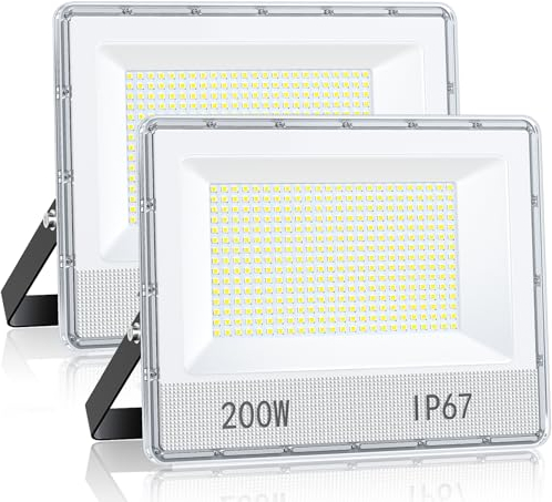 VRTOGTHE Focos LED Exterior 200W - 2 Piezas 20000LM 7000K Blanco Proyector LED, IP67 Impermeable Foco Exterior para Fábricas, Talleres, Campos Deportivos, Garajes
