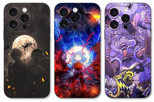 PBNDJVG 3 Stück Handyhülle für Apple iPhone 15 Hülle 6.1 Zoll, Anime One Piece Luffy Zoro Gear 5 Sanji Nika Manga Muster Design Case Kameraschutz Schutzhülle TPU Silikon Weich Ultra Dünn- 3 Pack