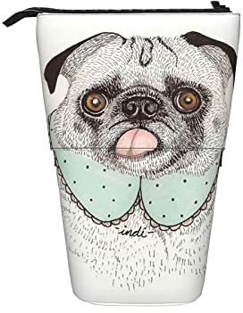 351 Teleskopisch Mäppchen Mops Hunde Smart Art Malerei Federtasche Mit Reißverschluss Stehbleistiftbeutel, Für Schüler, Jungen, Schule