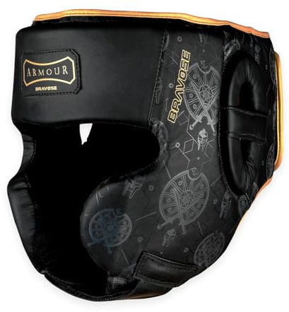 BRAVOSE Armour Boxing Headguard | Professional Strap Boxing, Training, Sparring & Martial Arts Headgear | Head Guard for Ear, Cheek, Face Protection | Helmet for MMA, Kickboxing, Taekwondo
