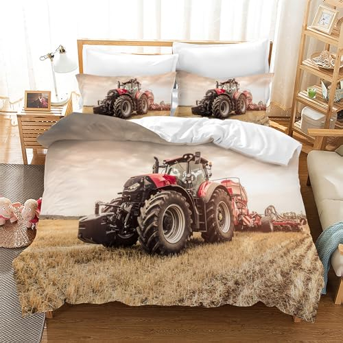 Traktor Bettwäsche Set,3D Druck Traktor Muster Kinder bettwäsche,Mikrofaser Bettbezüge 3-teilig mit Zip-Verschluss,für Kinder Jugendliche Jungen (Traktor 2, 135x200cm)