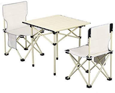 XANAYXWJ Klapptisch, Picknick, Campingtisch, Outdoor-Klapptisch und Stuhl-Set, Aluminiumlegierung, Eierrollentisch, Klapptisch, Klappstuhl, Hocker (grau, 3 Stück)