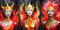 Triptychon mit goldenen und roten Frauenfiguren auf T, 1-3 x A3-Poster, Triptychon, gerollt in Röhren, Camillas Galerie, Set mit 3 Triptychon, dreifach gespannt, mehrteiliges Wandbild, klassisches