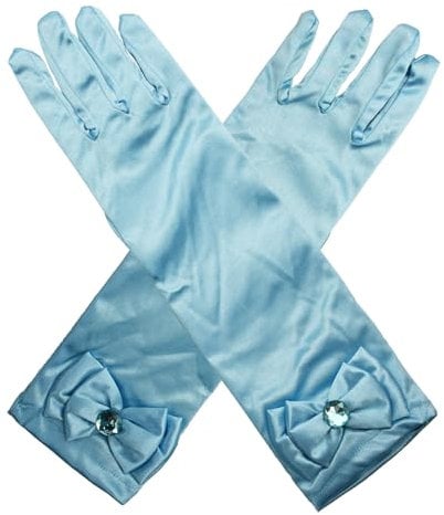 Husalsea Kinder lange Handschuhe, Schleife mit Diamanten Handschuhe, Prinzessin Satin Handschuhe, geeignet für Hochzeit Blumenmädchen, Geburtstag, Urlaub Feier, Kostüm Party Zubehör Handschuhe (Blau)