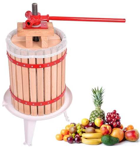 PEILU 18L Obstpresse Holz Weinpressen Manuelle Saftpresse Beerenpresse Set inkl. Presstuch, Druckplatte, Metallspindel & Dreibeinige Basis Fruchtpresse zur Herstellung von Obst- und Gemüsesäften
