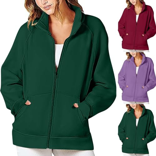 2024 Femme Sweat à Capuche Zippé Sweat-Shirt Sport Zip Up Manche Longue Grande Taille Veste Manteau Coupe-Vent Poches Pas Cher veste femme mi saison Couleur Unie