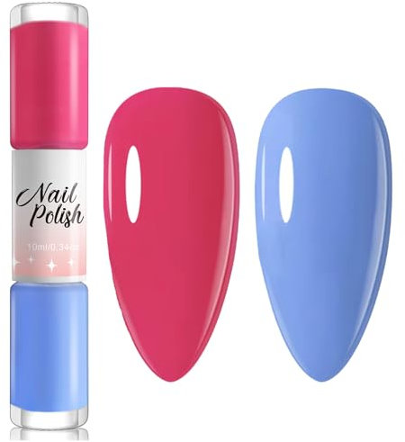 KAYZON Cherry Red & Sea Blue 2-in-1 Nail Polish, Long-Lasting Quick Dry, Water Based, Low Odor, No UV Nail Polish for Women Home DIY Nail Art