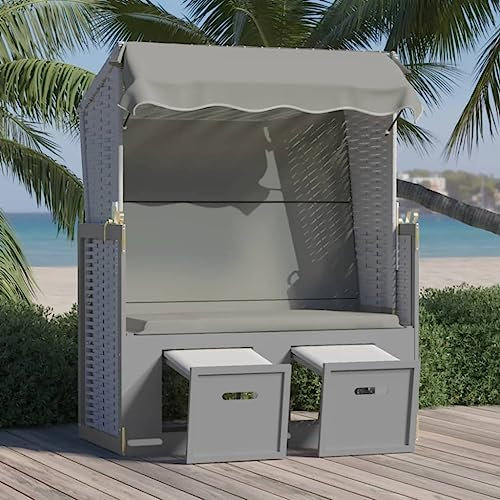 Willood Strandkorb mit Dach Poly Rattan und Massivholz Grau