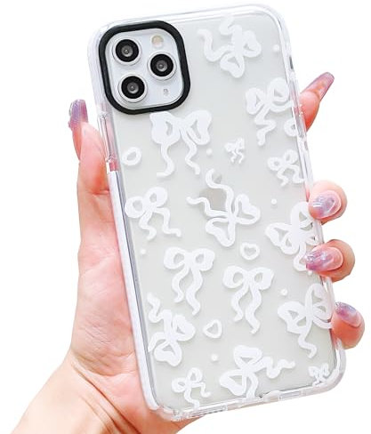 ECZOIL Compatible for iPhone 11 Pro Max Case,Cute Clear Bow Cartoon for Women Girl Soft TPU Shockproof Anti-Yellow Protective Phone Case for iPhone 11 Pro Max- Bow