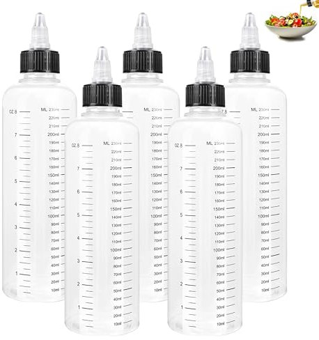 MQWDGJ Squeezy Sauce Bottles, 5pc 230ml Plastic Squeeze Bottles with Lids for Ketchup, Salad, DIY Crafts