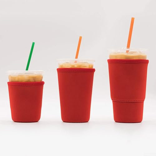 For Coffee Tea Cup Sleeves, Thermal Insulated Holder, Reusable Neoprene Material (L red)