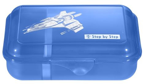 Step by Step Lunchbox „Starship Galactus“, blau, mit Trennwand und Klickverschluss, spülmaschinenfest, BPA-frei, für Schule und Kindergarten, für Jungen, 0,9 Liter
