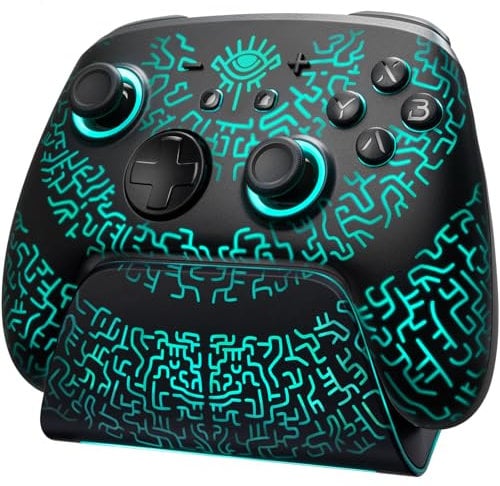 Mando Pro Switch 2, Mando Inalambrico con Base de Carga Compatible con Switch 2/OLED/Lite, Luminex Controller Bluetooth con Efecto Hall/7 LED Colores/Botones Traseros/Turbo/Enlace de App,Minero Negro