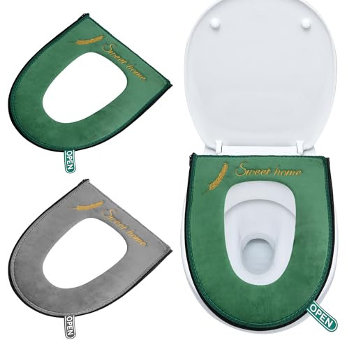 HO-SFSM 2 Stück Toilettensitzbezug Warm, WC-Sitzwärmer, Toilettenkissen Gepolstert, mit Aufhängeschlaufe, Waschbar, Weich, Wasserdichtes Antibakterielles