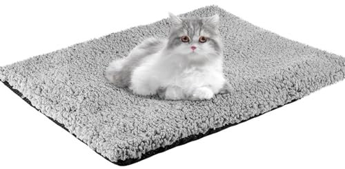 MJFENDAI Thermal Plush Fur Pet Mat, Self Heating Cat Bed for Indoor Cats Kitten Puppy, Cat Heat Pad Cushion Washable for Sofa & Crate & Kennel & Car Seat (40cm X 50cm, Grey)
