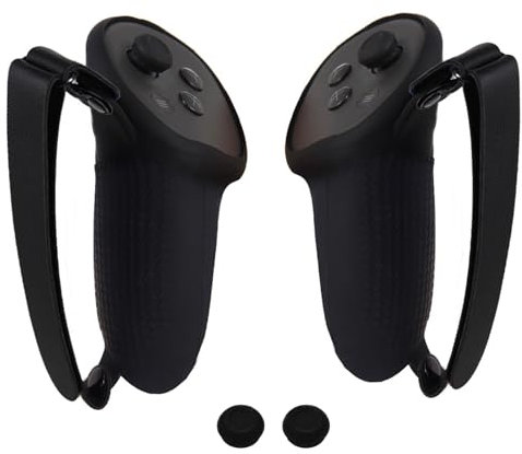 VR Touch Controller Silicone Protective Grip Cover for Meta Quest 3/3S,Drop and Slip Resistant, with Adjustable Knuckle Strap and Joystick Cap Covers