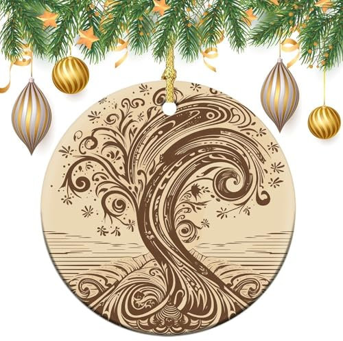2024 Weihnachten Runde Ornamente Hängende Weihnachtsbaumspitze Ornament Braun Muster Baumspitze Dekoration Keramik Kreis Hängende Anhänger für Weihnachtsbaumspitze Weihnachtsgeschenke