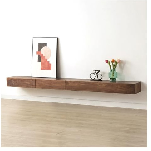 SBCGFY Wall Mounted TV Cabinet 70.8/78.7/86.6 Inch Wood Entertainment Center with Storage for Televisions TV Stand with Drawer & 2 Storage Cabinets for Living Room Bed(Walnut Wood 200 * 30 * 16cm)