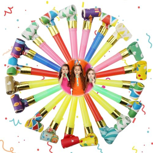 20 trompetas de papel para fiestas de cumpleaños infantiles, trompeta de papel, para fiestas, cumpleaños, graduaciones de plástico, para ocasiones festivas