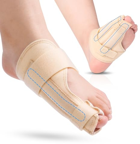 Sylong Großzehenschiene für Frauen & Männer,zur Fixierung von Großzehenfrakturen,Sportverstauchungen,Verletzungen,Tag & Nacht Großzehenschutz mit 2 platte aus rostfreiem stahl - Linke (Beige)