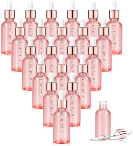 Parfumlism Set de 24 Flacons Compte-Gouttes 30ml Rose Anti-Fuite + Accessoires (Entonnoir, Étiquettes, Pipette) - Idéal Huiles Essentielles, Teintures, Voyage & Beauté