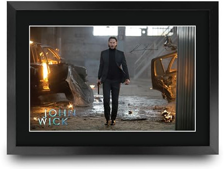HWC Trading John Wick Scene 1 Geschenke Geducktes Signiertes Autogramm Foto für Fans von Film Memorabilien - A3 Gerahmt