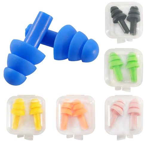 Bouchons d'Oreilles Silicone, 6 Paires de Bouchons pour le Sommeil, Bouchons Anti-bruit, Bouchons Réutilisables pour Piscine, Natation
