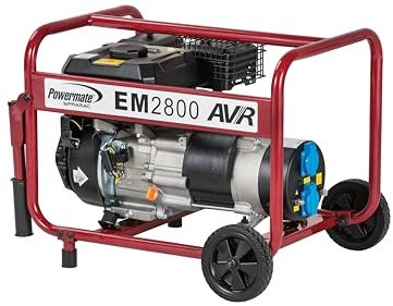 Pramac EM2800 Powermate Generatore Di Corrente Portatile 230V Grigio Con Motore Ohv | Alimentazione A Benzina Con Sistema Di Avviamento A Strappo E Con Kit Ruote Incluso, 2500-2800 Watt