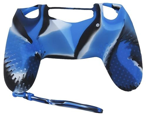 Coque en silicone pour manette de PS4, poignée antidérapante, avec lanière (bleu camouflage)