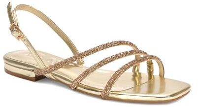 ESSEX GLAM Women's Flat Strappy Sandals Ladies Sparkly Diamante Slingback Strappy Holiday Dressy Shoes Size 3-8