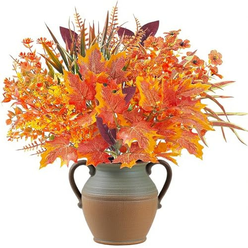 CHmiss 8 Paquetes De Flores Artificiales De OtoñO,Hojas De OtoñO Artificiales,Plantas Artificiales De Hojas, DecoracióN De OtoñO para Interior Y Exterior,Mesa De BalcóN