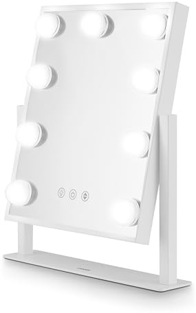 Carmen C85050WHT Hollywood 9 Bulb Vanity Mirror with Metal Frame, Adjustable Brightness, Smart Touch Screen Technology, White
