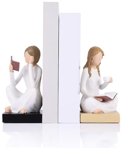 oliruim Serre-Livres Décoratifs Lot de 2, Serre-Livres Fille Qui Lit en Résine, Décoration Bibliothèque et Bureau, Maison, Étagère, Chambre, Cadeau pour Amoureux des Livres