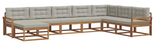 vidaXL Outdoor-Sofagarnitur mit Kissen 8 pcs Natürlich und Hellgrau, Robuste Moderne Outdoor-Sitzgarnitur, Akazien-Holz-Sofa, Gartenmöbel, Terrasse, Entspannung im Freien