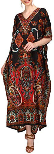 Miss Lavish London Femmes Kaftan Tunique Kimono Grande Taille Robe pour Loungewear Vacances Nuit Vêtements Plage Tous Les Jours Haut Robes #102 [Noir EU 52-56]