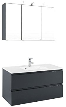 möbelando Waschtisch-Set Waschplatz Badezimmerset komplett Set Bad Cleo I (100 cm, Korpus-Graphitgrau/Front-grau-Hochglanz)