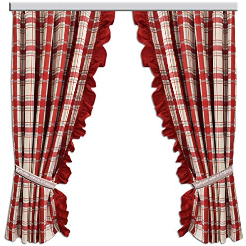Dekoschal-Set Hetty mit Rüsche hochwertiger Webstoff rot-weiß kariert | Set 2 Stück Landhaus-Vorhang mit Reihband | Deko-Garnitur für Küche, Esszimmer, Ferienhaus Höhe x Breite 145 x 130 cm