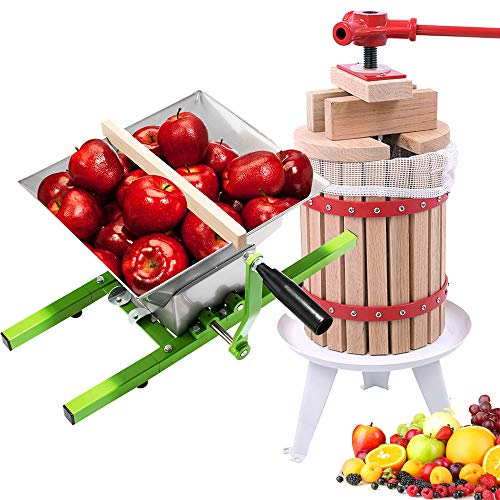 Aufun Pressa di Frutta 6L Pressa di Succo Pressa di Vino Pressa di Succo di Frutta Pressa di polpa + Macinatore di Frutta 7L in Acciaio Inox Macinino per UVA Macinino per polpa a manovella (6L+ 7L)
