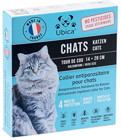 Ubica® Flea Cat Collar and Tick collar for cats - Formula based on organic essential oils of Citronella - safe and 100% WATERPROOF — FREE 3 tick tweezers