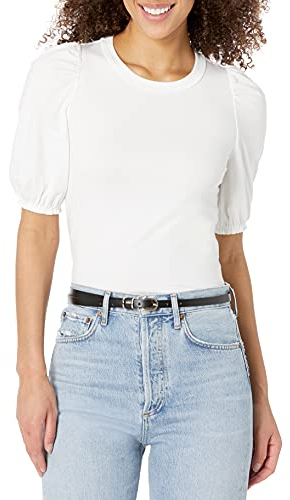 Amazon Essentials Women's Regular-Fit Puff Short-Sleeve Crewneck T-Shirt, Bright White, S