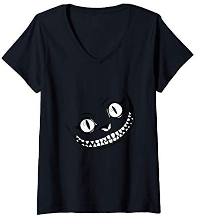 Femme Chat du Cheshire souriant en noir et blanc T-Shirt avec Col en V