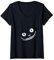 Femme Chat du Cheshire souriant en noir et blanc T-Shirt avec Col en V