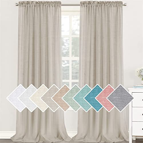 LINFKY Tende in Misto Lino Semitrasparenti Naturale per Soggiorno Tasca per Asta Camera da Letto Filtranti, 2 Pannelli (2X 132x274 cm)