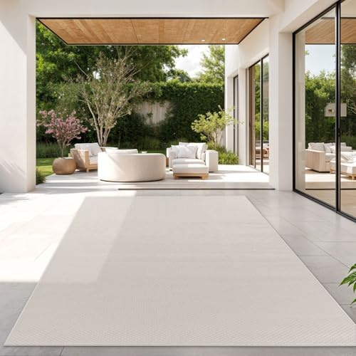 TT Home Rug For Outdoor Kitchen Rug Garden Monochrome Design Modern, colour:Ivory, Size:160x220 cm