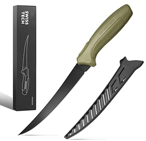 Swiss+Tech 7 Fillet Knife for Fish, Fishing Knife for Filleting and Boning, with Floating Foam Handle&Protective Sheath
