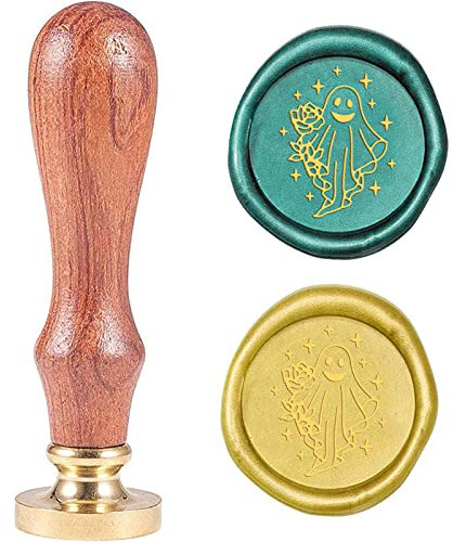 CRASPIRE Ghost Wax Seal Stamp Halloween Sealing Wax Stamps Rose 25mm Retro Vintage Removable Brass Stamp Head with Wood Handle for Wedding Invitations Christmas Thanksgiving Gift Packing