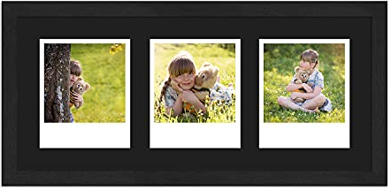 WANDStyle Polaroid Bilderrahmen Schwarz, für drei Sofortbilder, Mini Bilderrahmen für Polaroid Bilder, Sofortbild Rahmen Holz, Fotorahmen mit Passepartout, zum Aufhängen, Frame H950 - Made in Germany