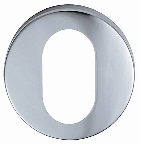 52mm Oval Profile Open Escutcheon - 8mm Depth - Concealed Fix - Satin Steel | Door Keyhole Cylinder Plate Cover - for Use with Lever on Rose Door Handles - Door Fixing Hardware