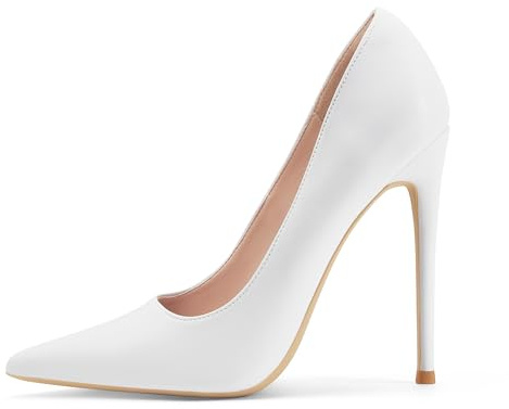 Zhabtuc 12cm Stiletto High Heels Court Shoes, White Matte, 6.5 UK